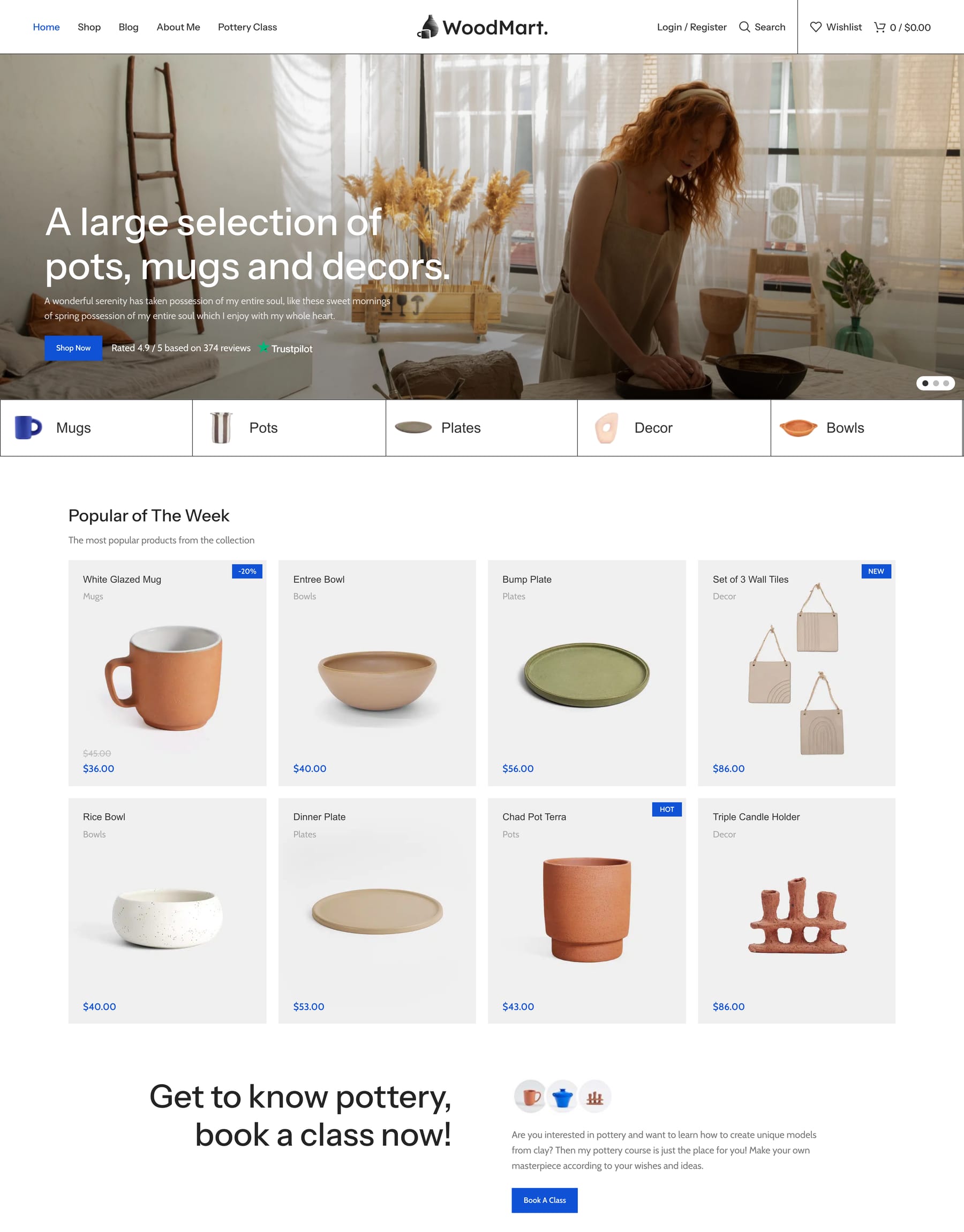 Pottery demo home page: Pottery WooCommerce theme