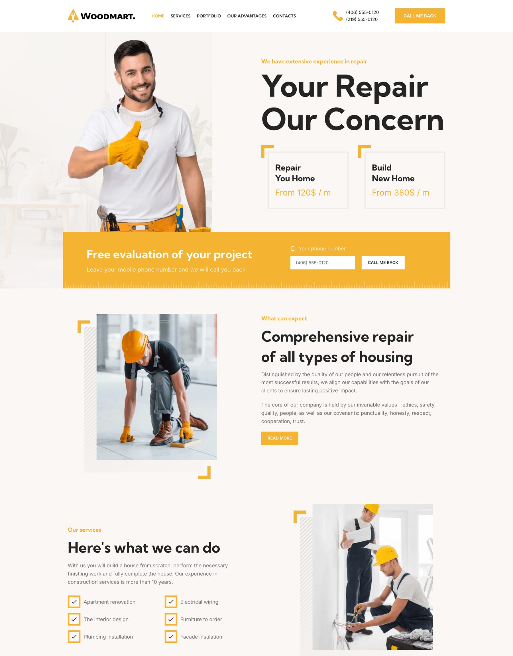 Repair demo home page: Renovation WordPress theme
