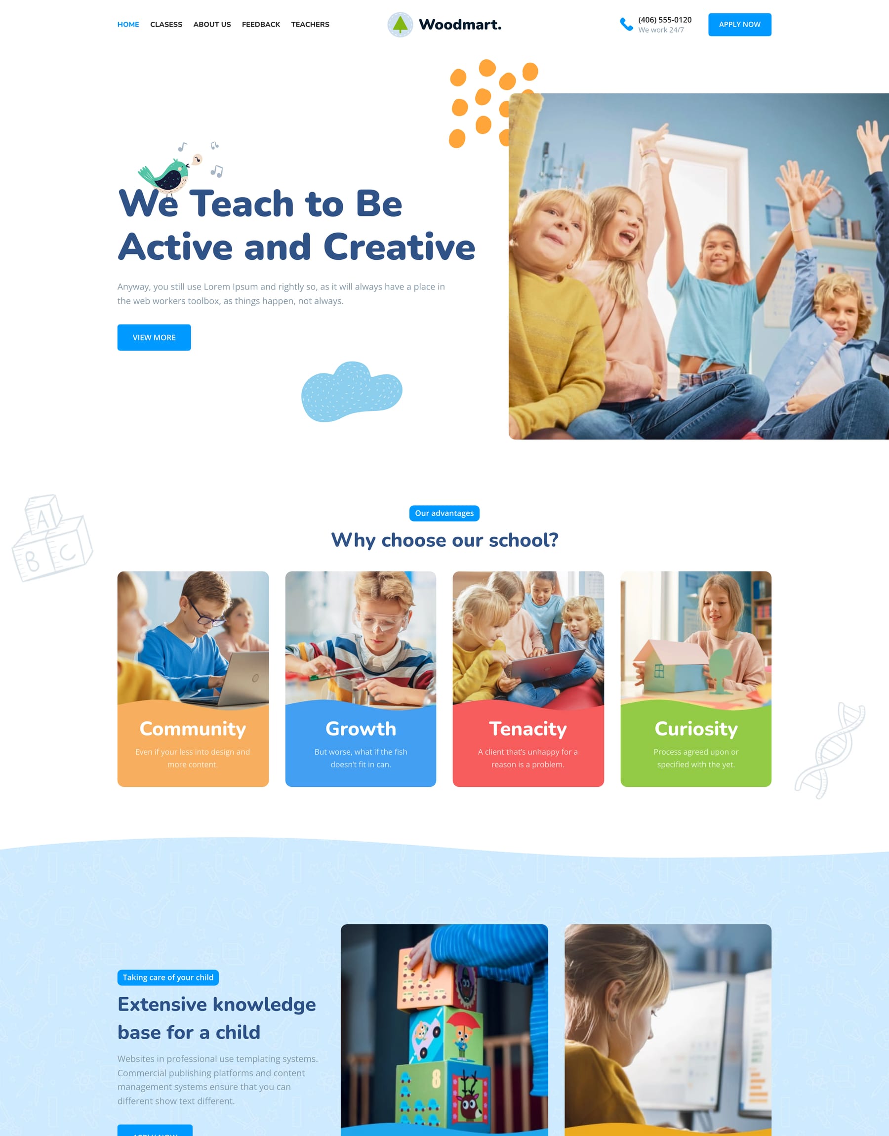 School demo home page: School WordPress theme