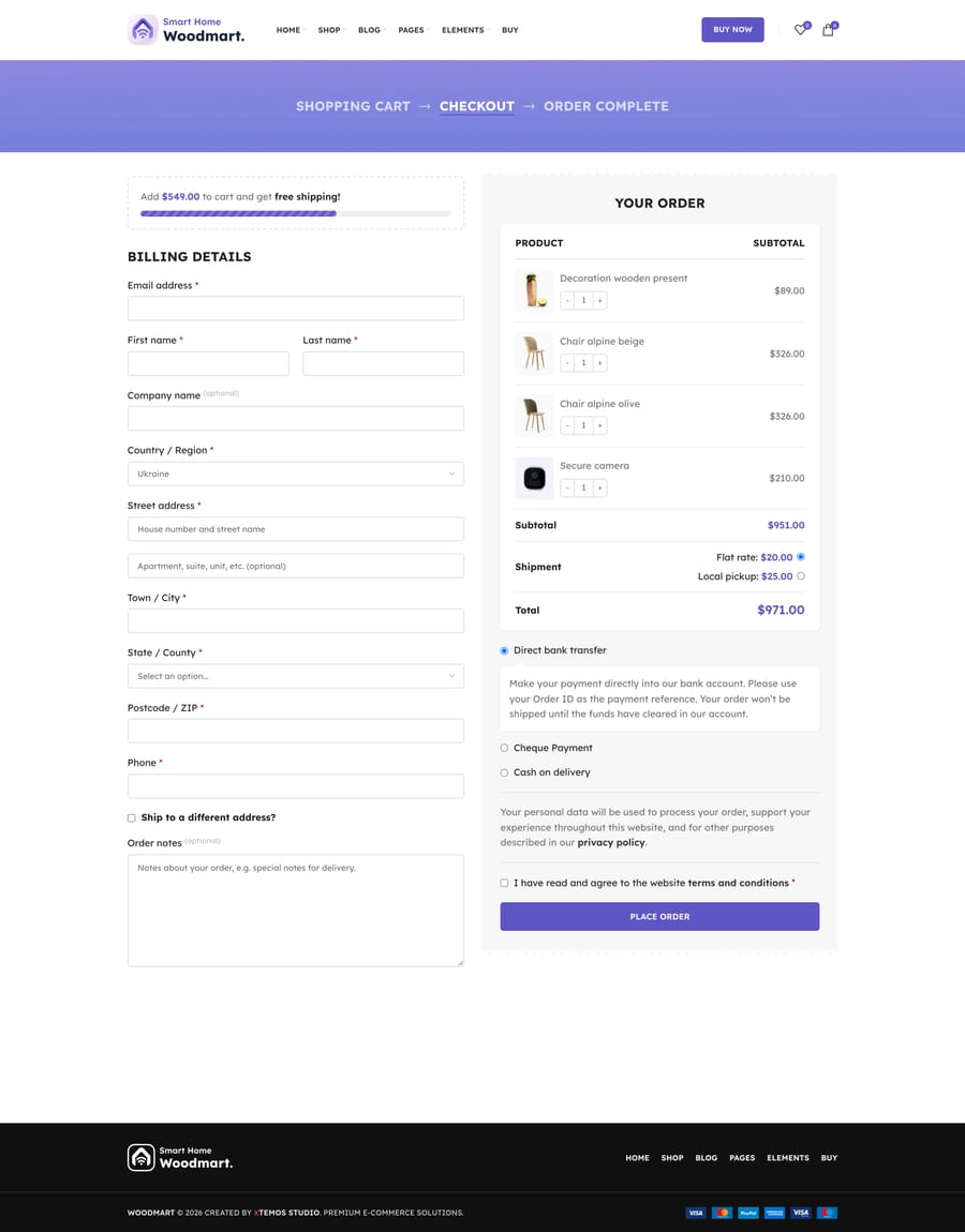 Smart Home Checkout page