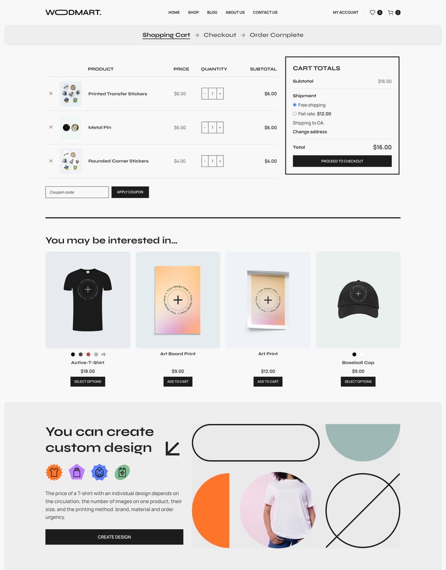 T-shirts Cart page
