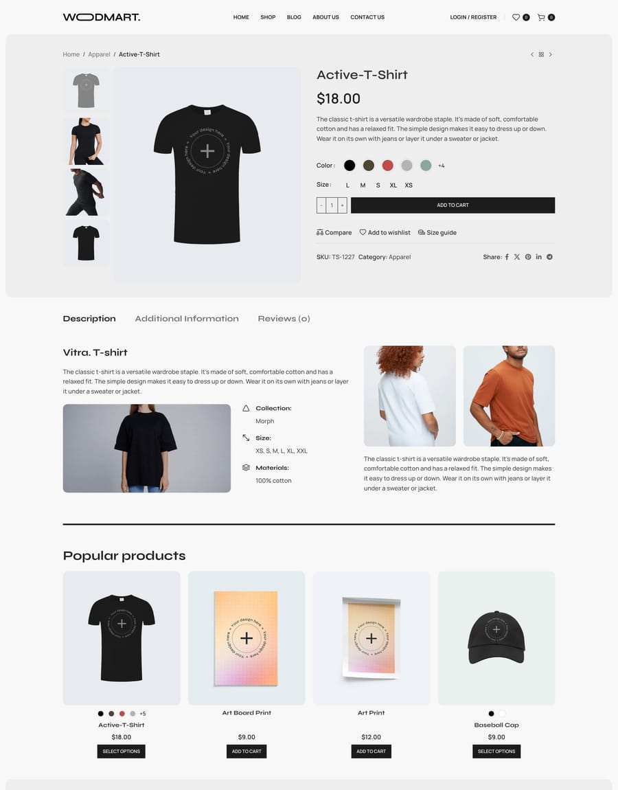 T-shirts Product page