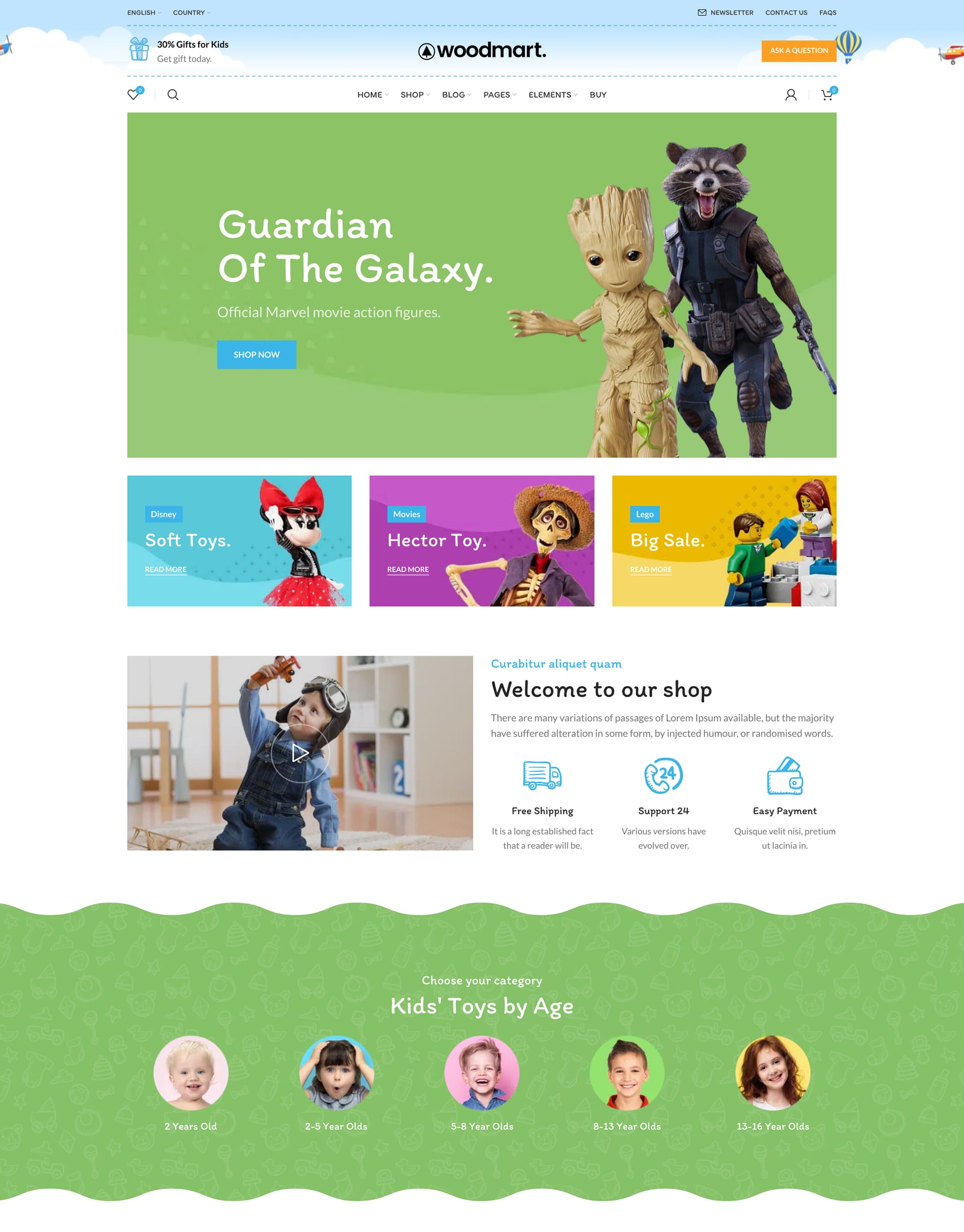Toys demo home page: Toy store WooCommerce theme
