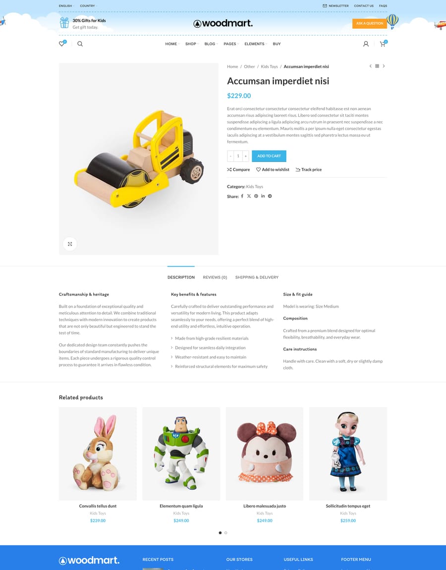 Toys Product page