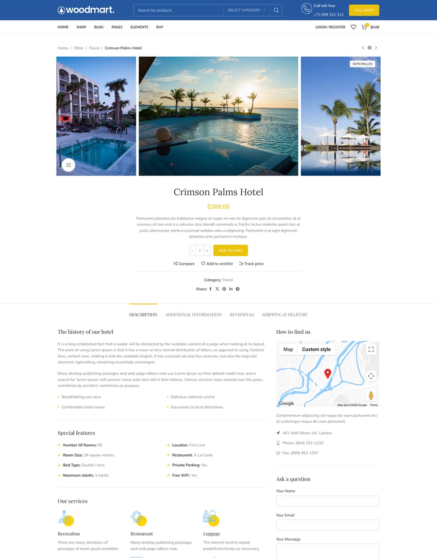 Travel Product page