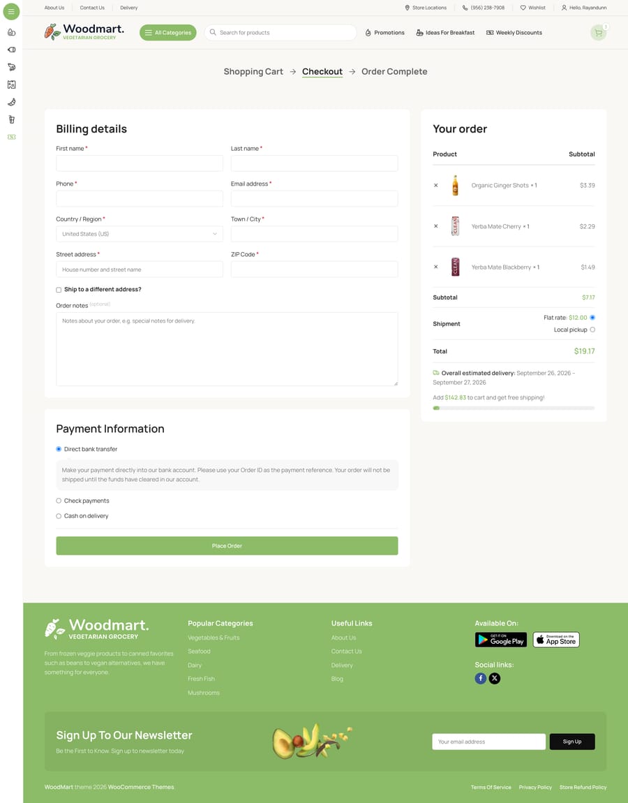 Vegetables Checkout page