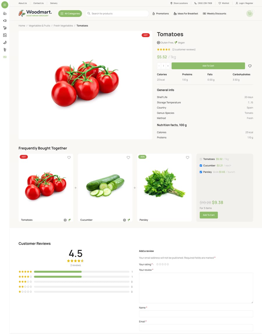 Vegetables Product page
