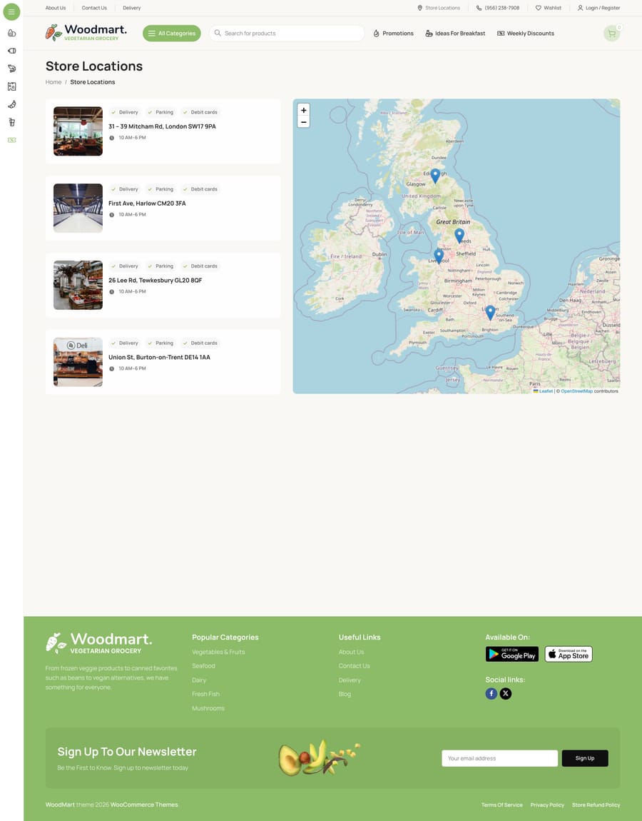 Vegetables Store locations page