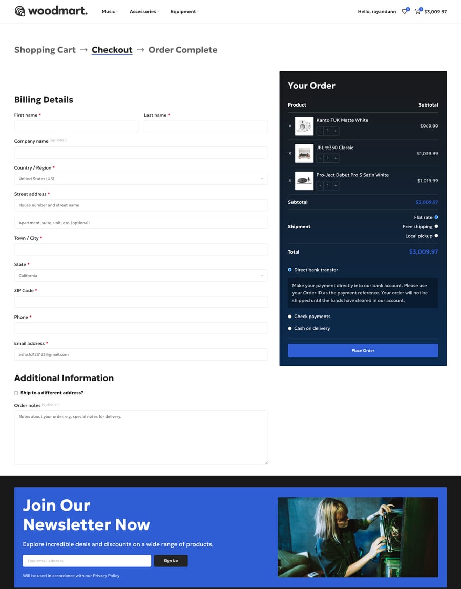 Vinyls Checkout page
