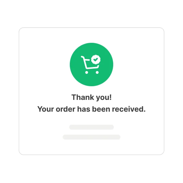 Order confirmation screen thanking the customer