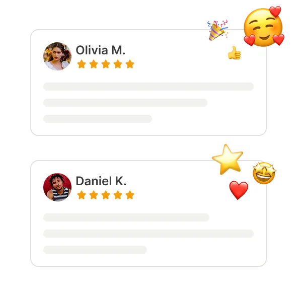 Two verified five-star customer reviews collected after purchase
