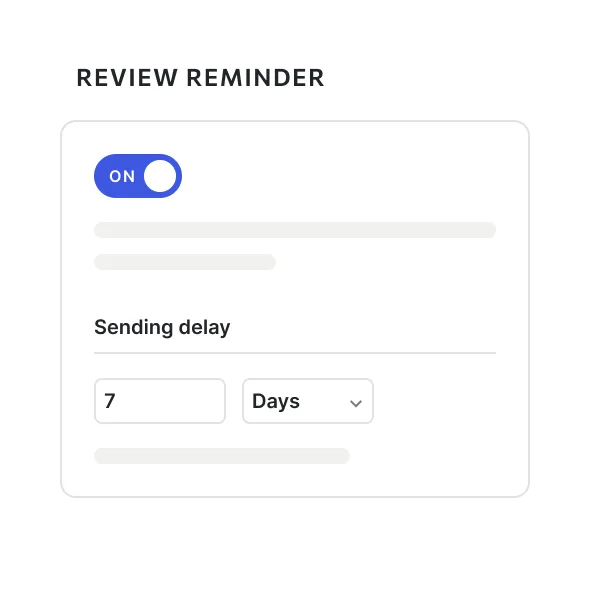 Review reminder settings with the sending delay set to seven days
