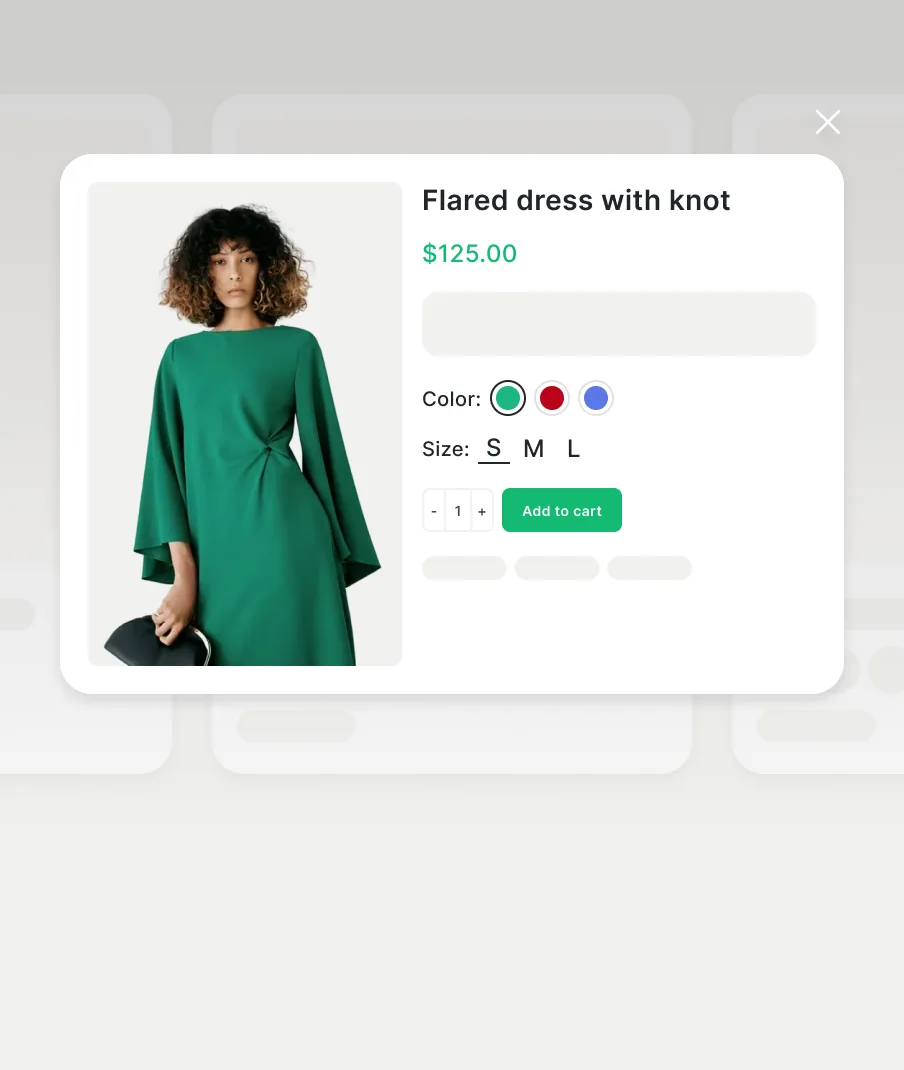 Quick view window with product options and add to cart