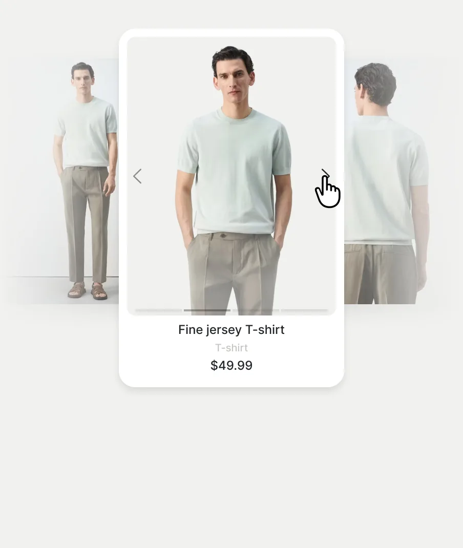 Product card gallery with arrows to browse images in the grid