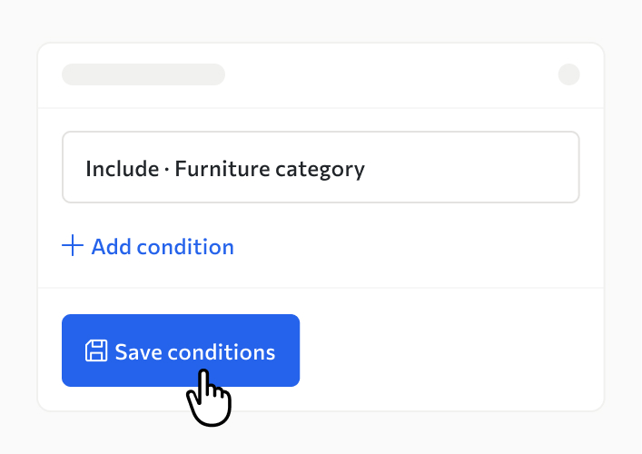 Display conditions panel with a furniture category rule