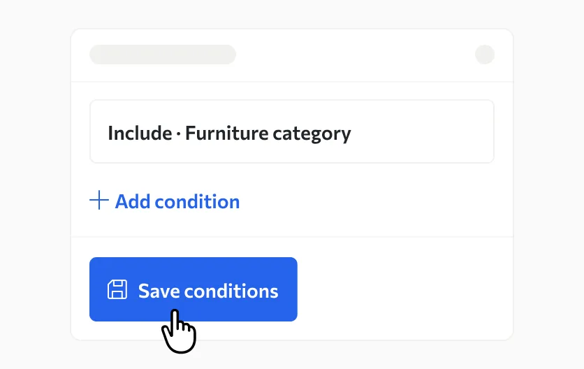 Display conditions panel with a furniture category rule